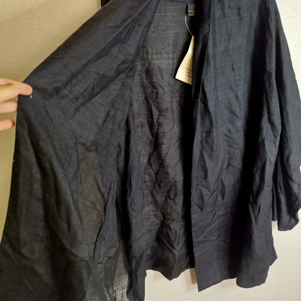 NWT PUA Naturally Hand Woven Linen Cardigan Black Lagenlook Sz S